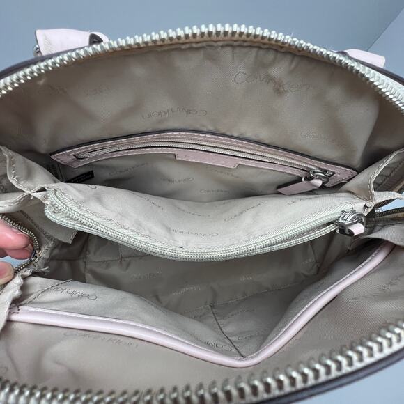 Calvin Klein Leather Light Pink Multi-Pocket Double Strap Hand Bag Purse - Picture 7 of 11